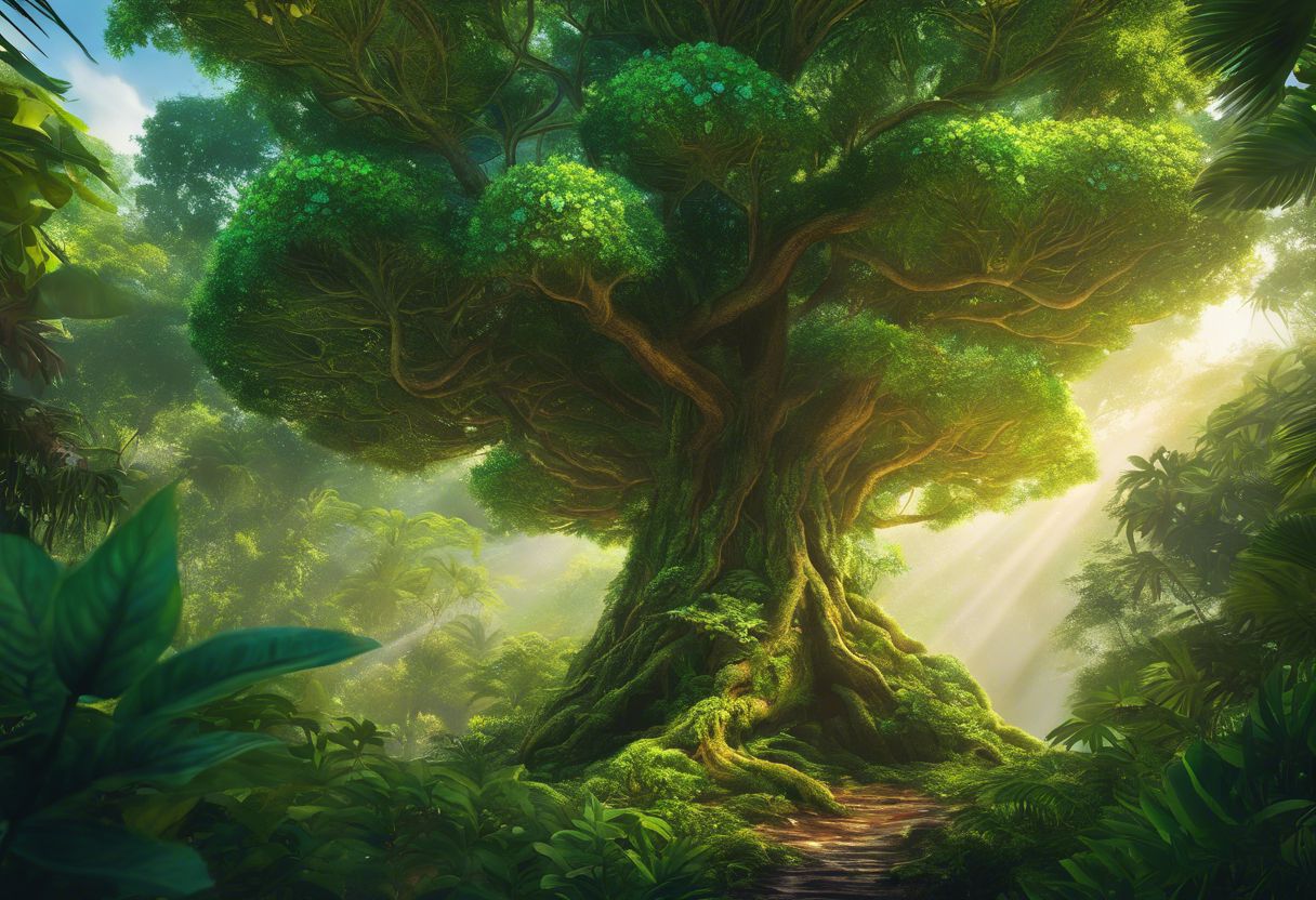 A blooming Kratom tree in a dense tropical forest showcasing natural beauty. A blooming Kratom tree in a dense tropical forest showcasing natural beauty.