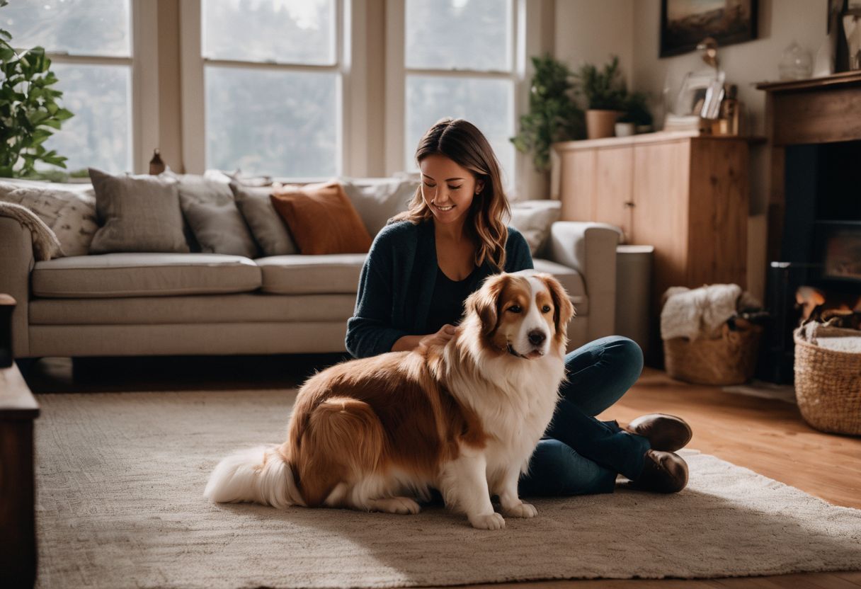 A person holding an emotional support animal in a cozy home. A person holding an emotional support animal in a cozy home.