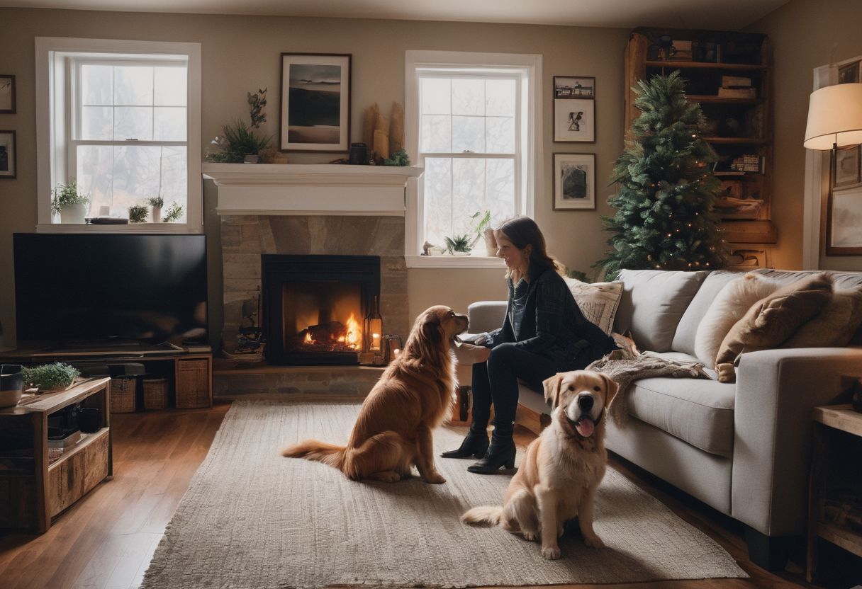 A person sitting with multiple emotional support animals in a cozy home. A person sitting with multiple emotional support animals in a cozy home.