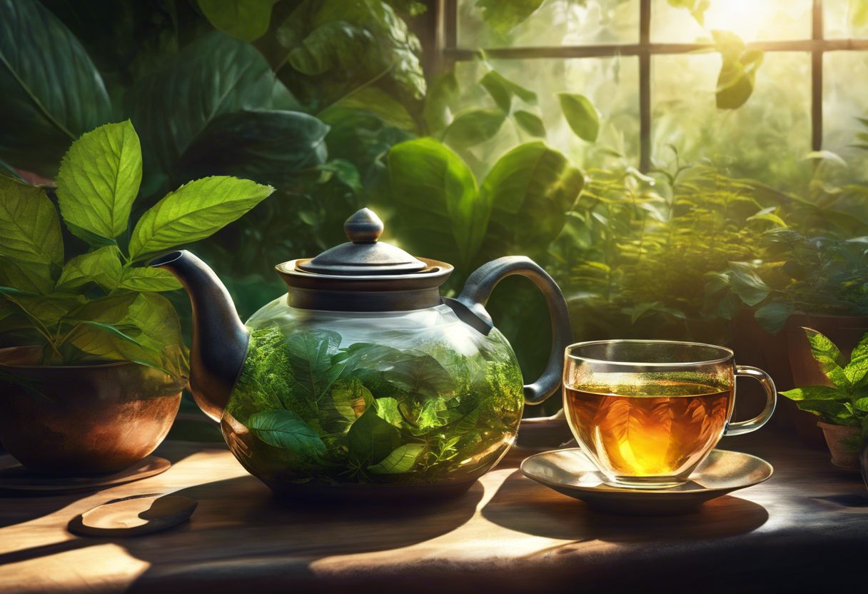Kratom tea served in a natural, inviting setting with herbs. Kratom tea served in a natural, inviting setting with herbs.