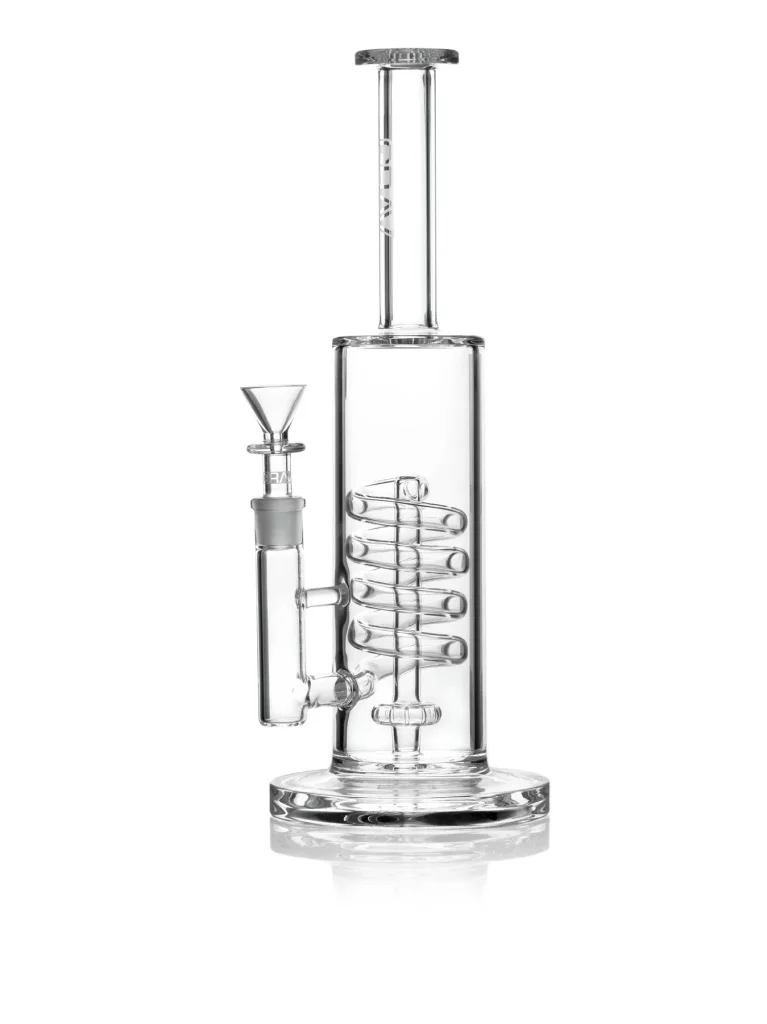 A group of friends enjoying a smoke session with multi-chamber bongs indoors.