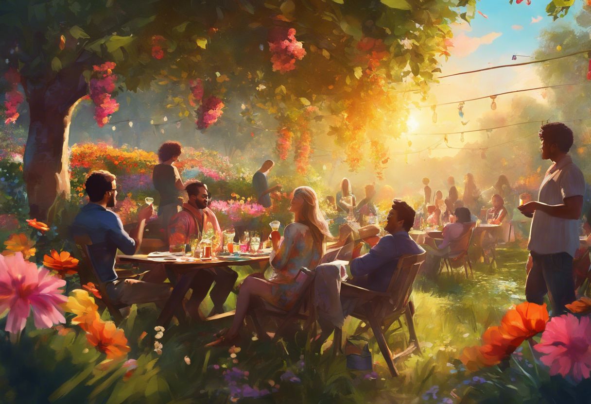A person enjoying a lively outdoor social gathering surrounded by nature. A person enjoying a lively outdoor social gathering surrounded by nature.
