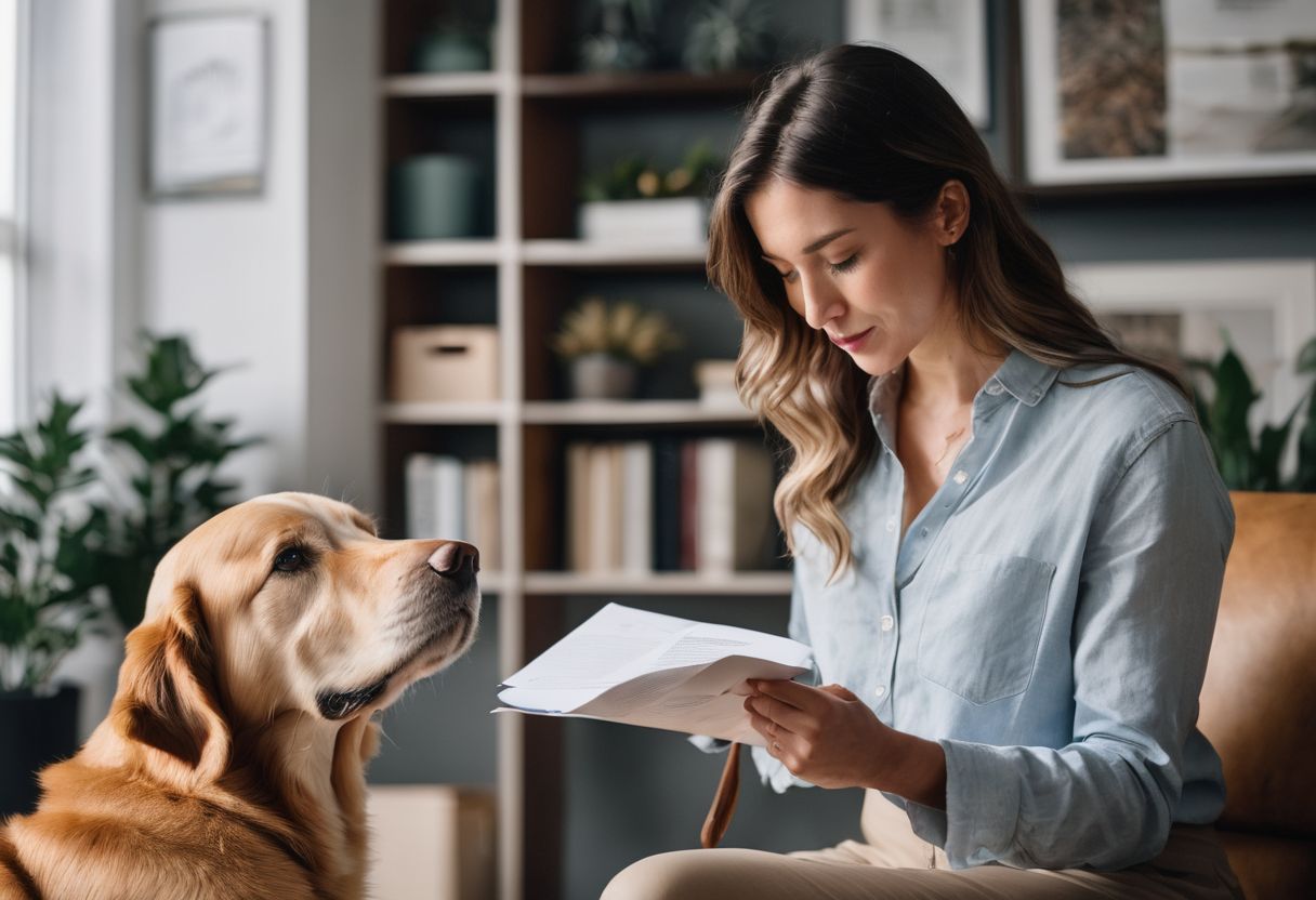 A person holds an emotional support animal letter in front of a therapist's office. A person holds an emotional support animal letter in front of a therapist's office.