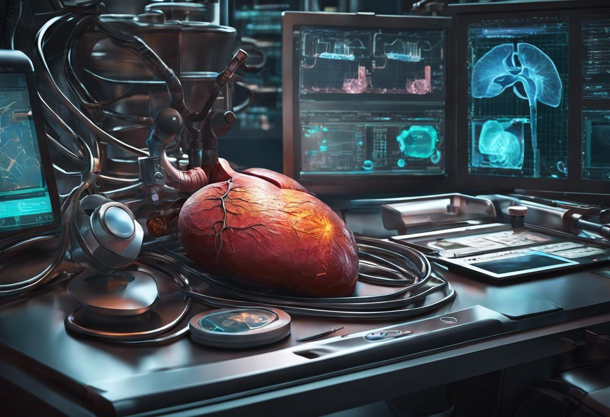 A close-up of a healthy liver surrounded by medical equipment.