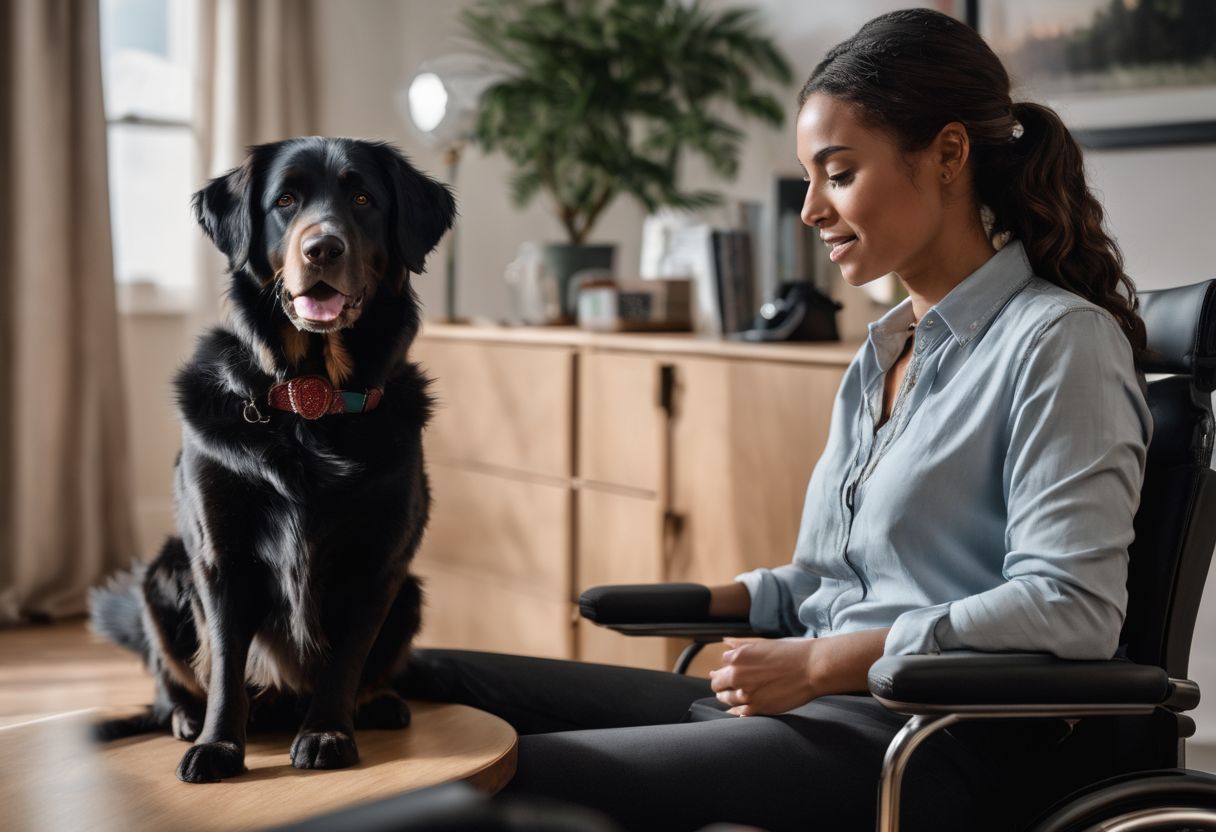 Person with support animal in therapy session with therapist in office. Person with support animal in therapy session with therapist in office.