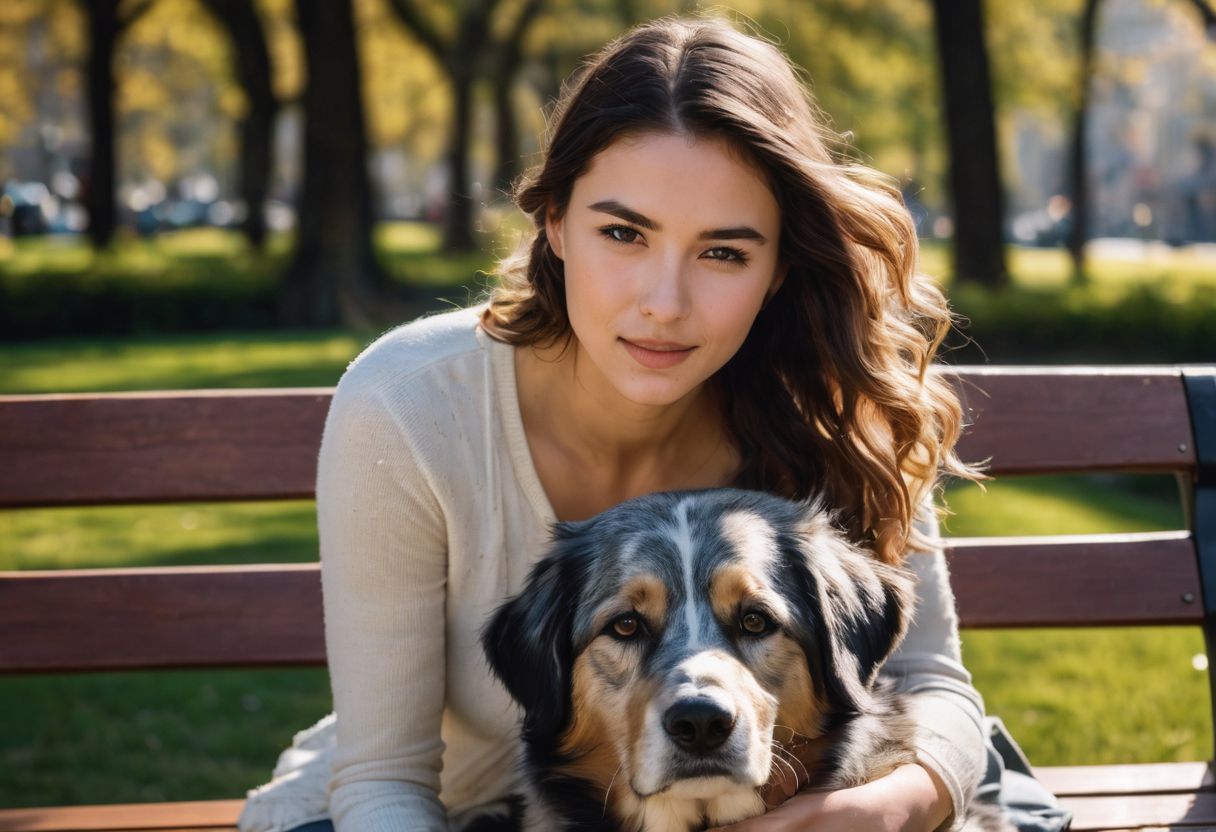 A person with an emotional support animal sitting on a peaceful park bench.