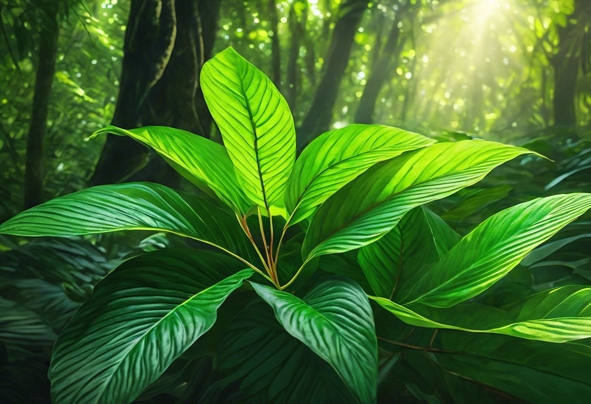 Close-up of vibrant kratom leaves in a Southeast Asian forest. Close-up of vibrant kratom leaves in a Southeast Asian forest.