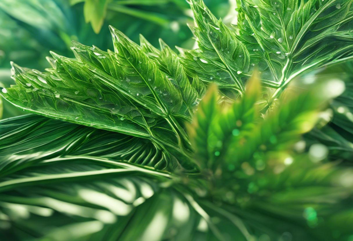 Close-up of THC crystals on cannabis leaf, showcasing natural beauty.