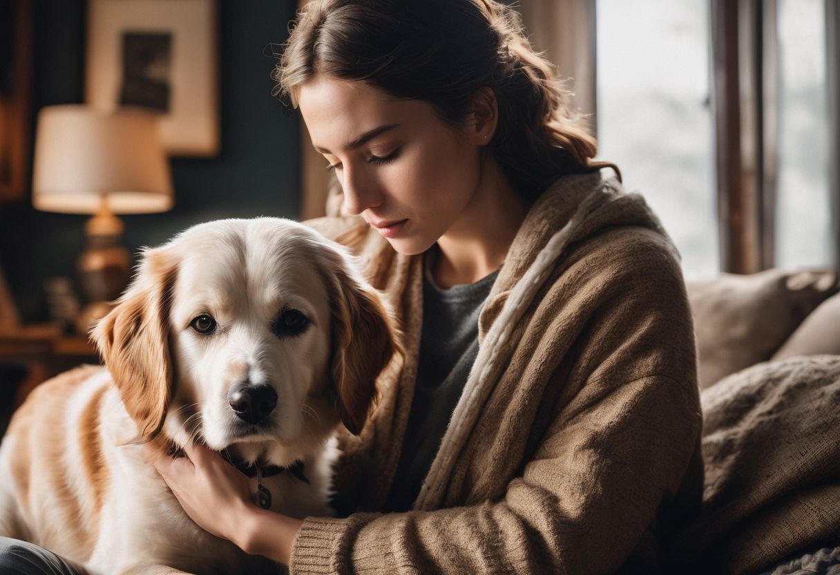 A person holding an ESA letter and hugging their emotional support animal in a cozy home setting. A person holding an ESA letter and hugging their emotional support animal in a cozy home setting.