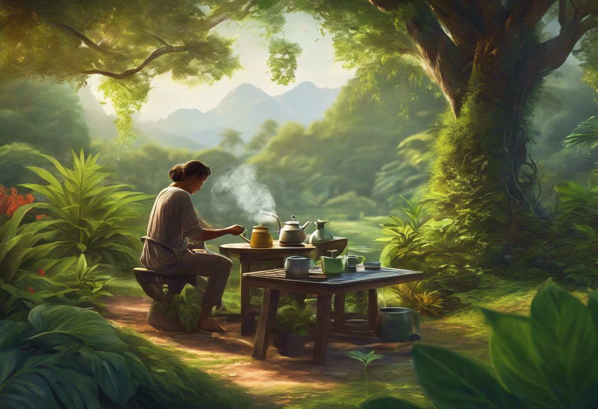 Brewing kratom tea in a serene garden setting. Brewing kratom tea in a serene garden setting.