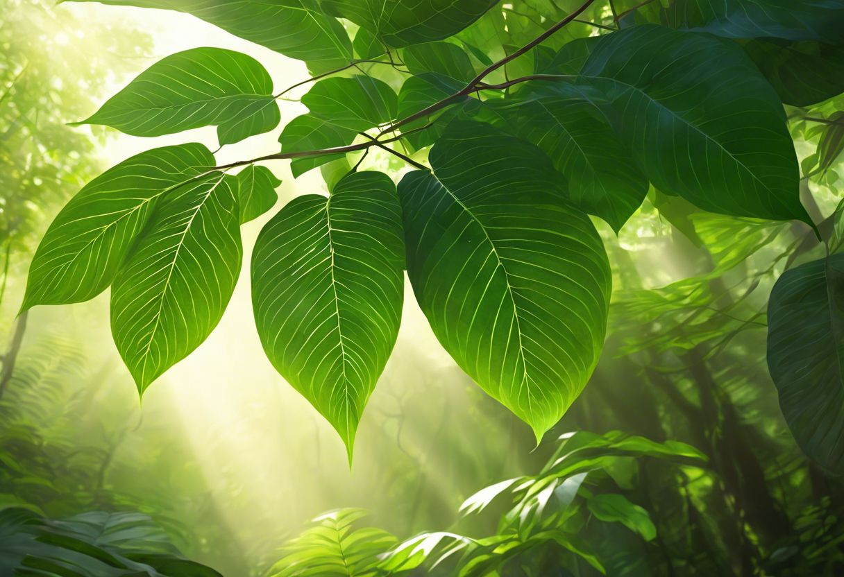 Kratom leaves in an Asian forest with vibrant green foliage. Kratom leaves in an Asian forest with vibrant green foliage.