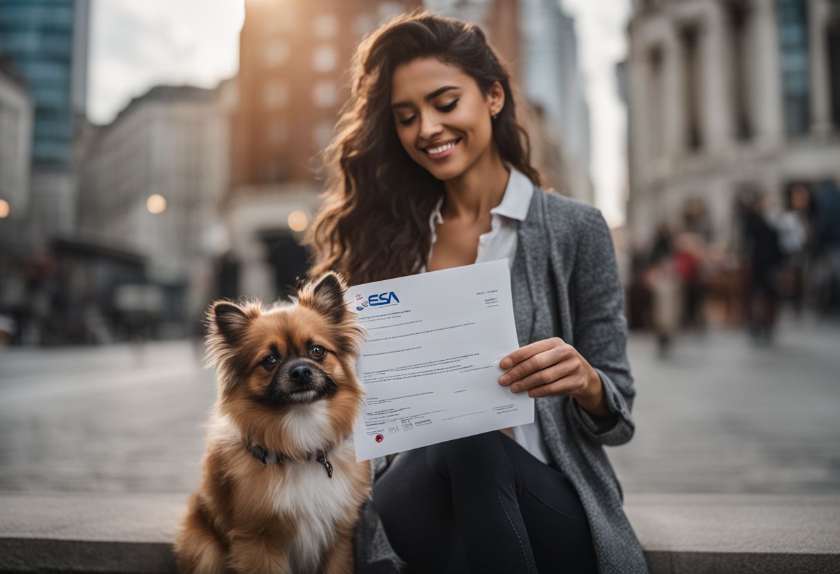 A person holding an ESA letter with their emotional support animal. A person holding an ESA letter with their emotional support animal.