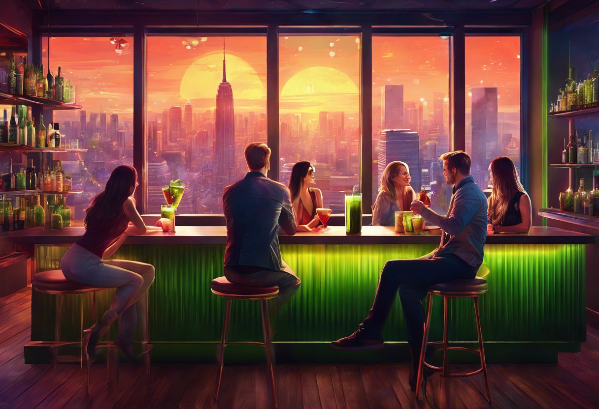 A group of friends enjoying kratom-based drinks at a trendy bar. A group of friends enjoying kratom-based drinks at a trendy bar.