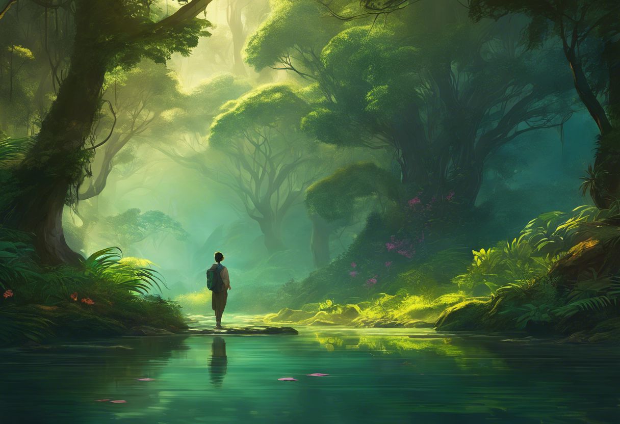 A person finds peace and tranquility in lush natural surroundings. A person finds peace and tranquility in lush natural surroundings.