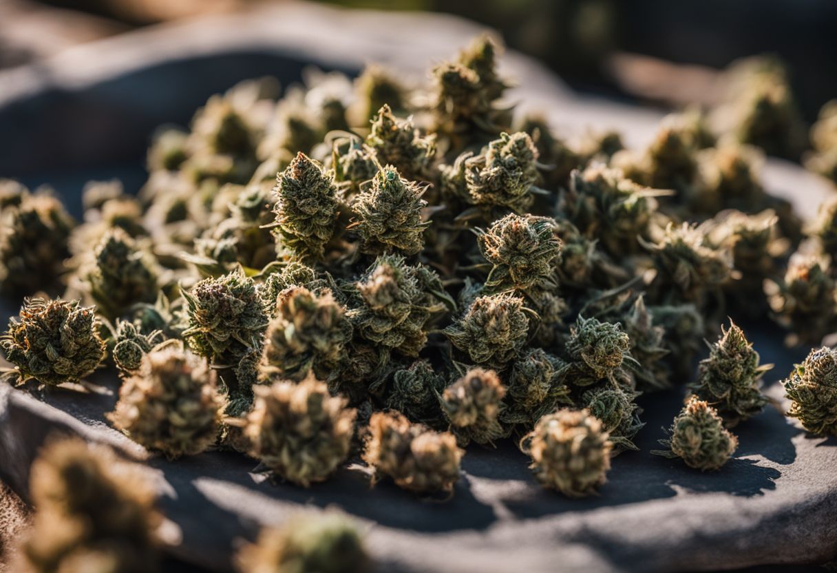 A variety of high-quality cannabis buds on vibrant outdoor display.