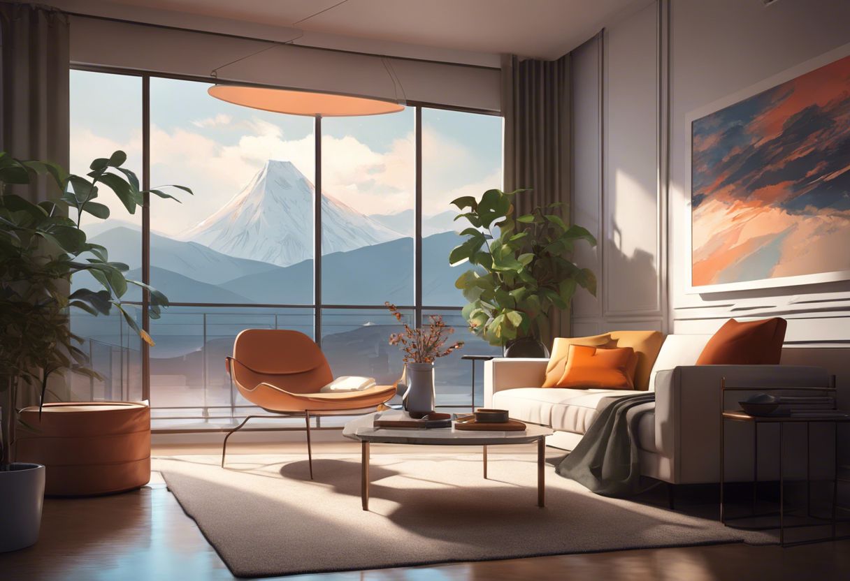 A beaker bong in a modern, minimalistic living room.