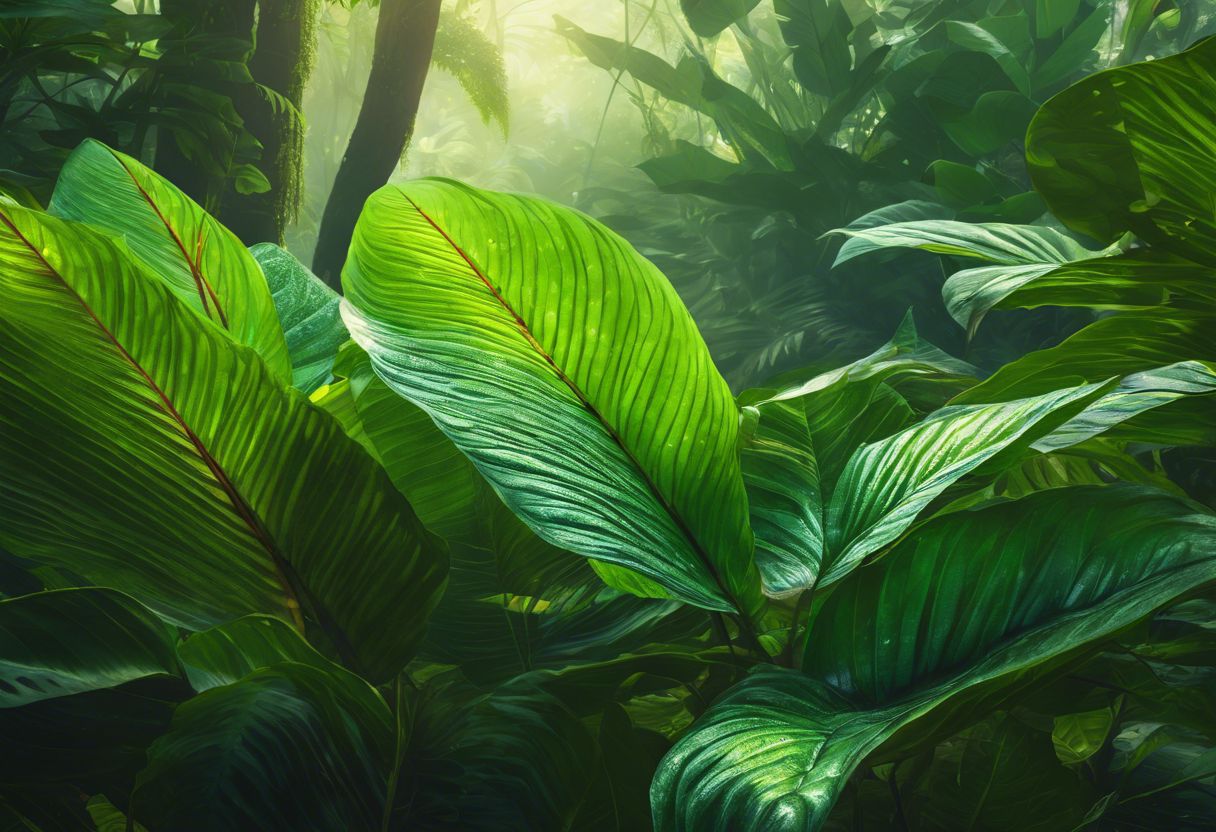 Close-up of Kratom leaves in tropical forest, surrounded by diverse flora and fauna. Close-up of Kratom leaves in tropical forest, surrounded by diverse flora and fauna.