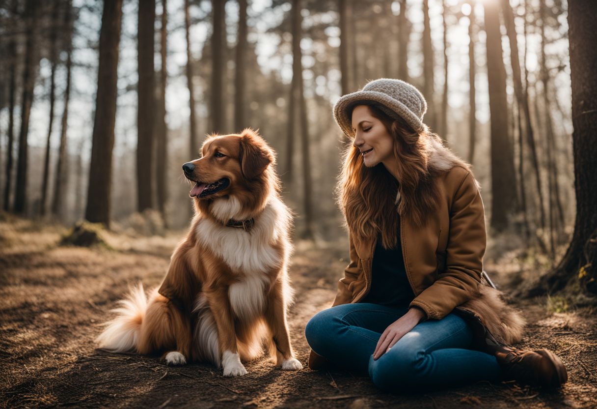 A calm emotional support dog sitting next to a person. A calm emotional support dog sitting next to a person.