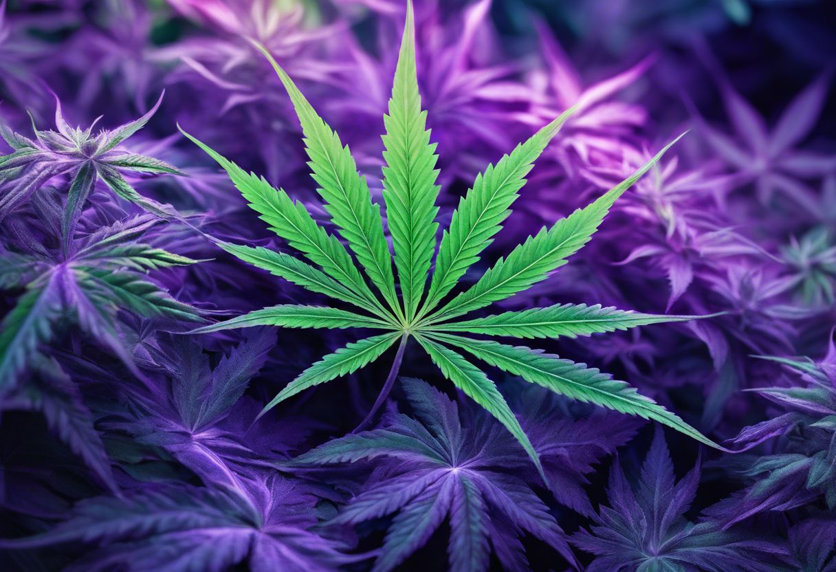 Close-up of vibrant cannabis leaves under a microscope in a lab. Close-up of vibrant cannabis leaves under a microscope in a lab.