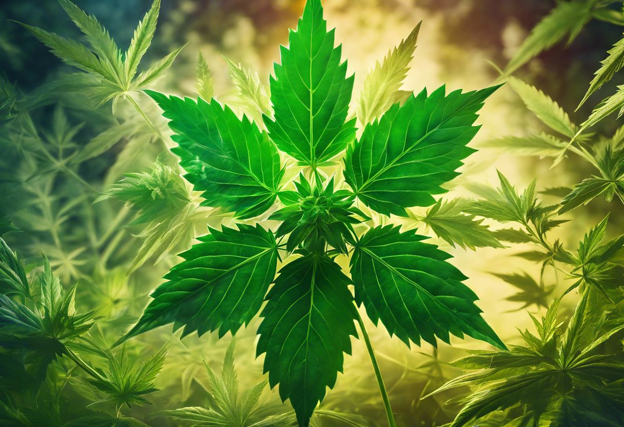 A close-up of THC-H molecule structure with cannabis plants. A close-up of THC-H molecule structure with cannabis plants.