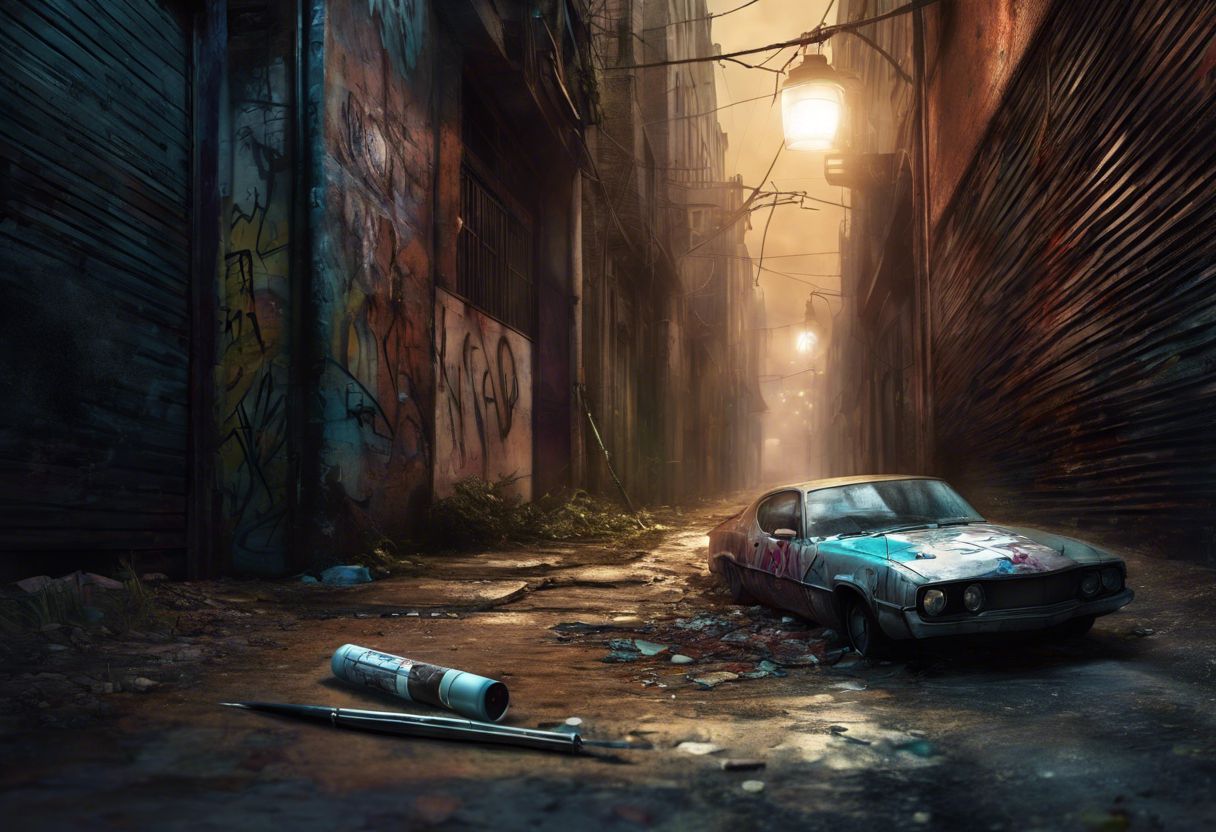 A discarded syringe in a grimy urban alleyway. A discarded syringe in a grimy urban alleyway.