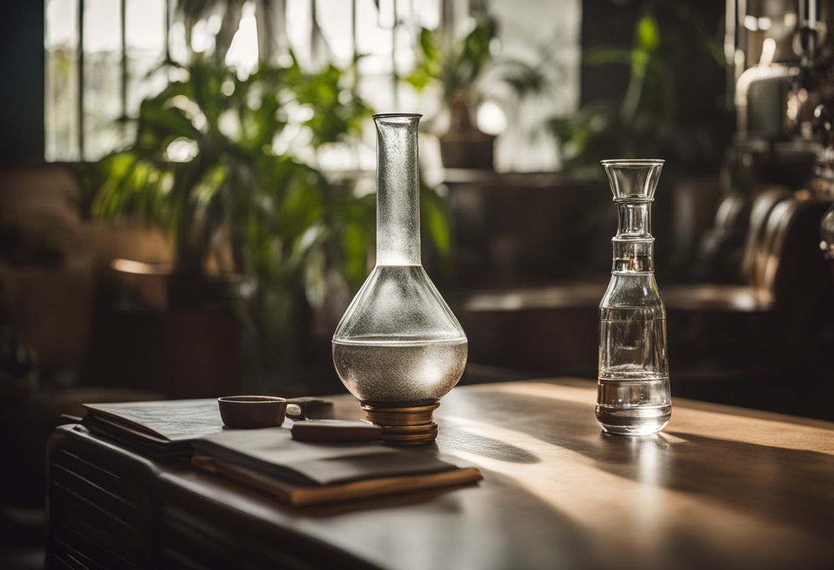 A still life photo of a bong in a well-lit room. A still life photo of a bong in a well-lit room.
