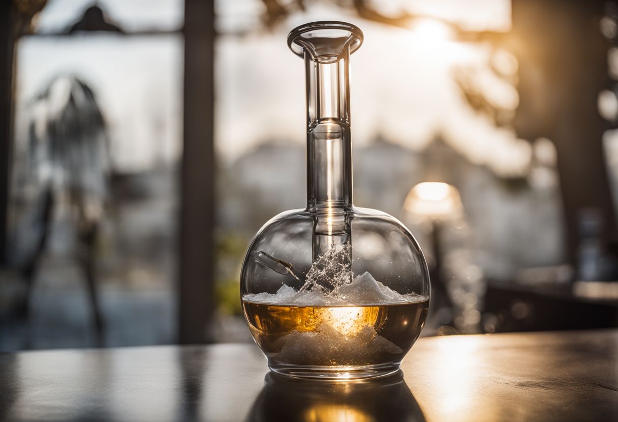 A clear glass bong surrounded by cleaning tools and products. A clear glass bong surrounded by cleaning tools and products.
