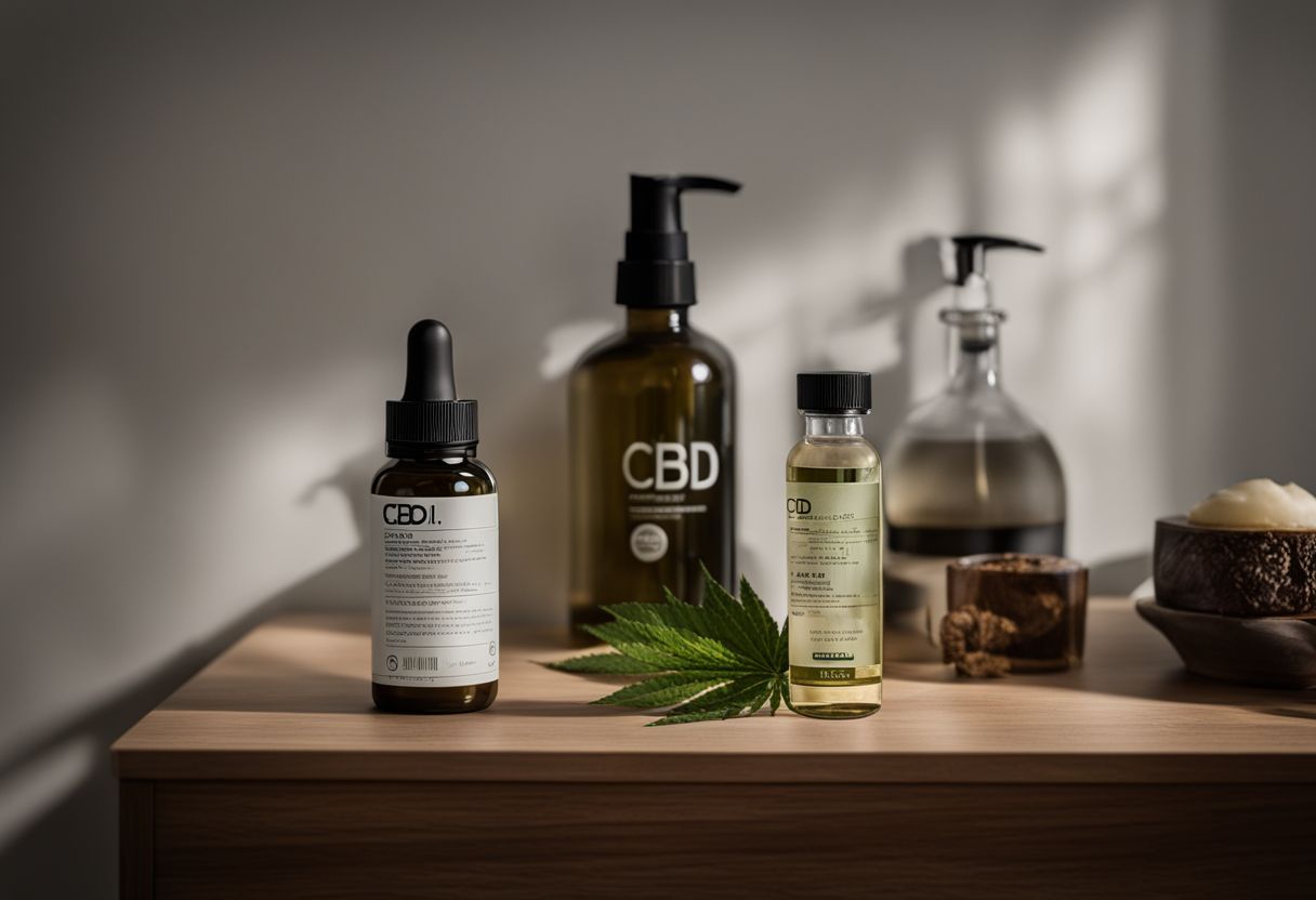 A bottle of CBD oil on a shelf in a dark cupboard.