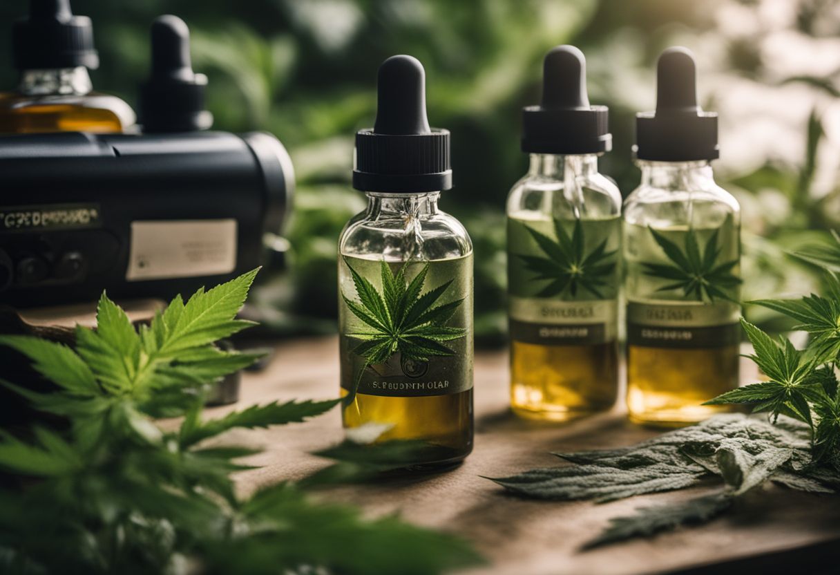 Various CBD products surrounded by nature and diverse people.