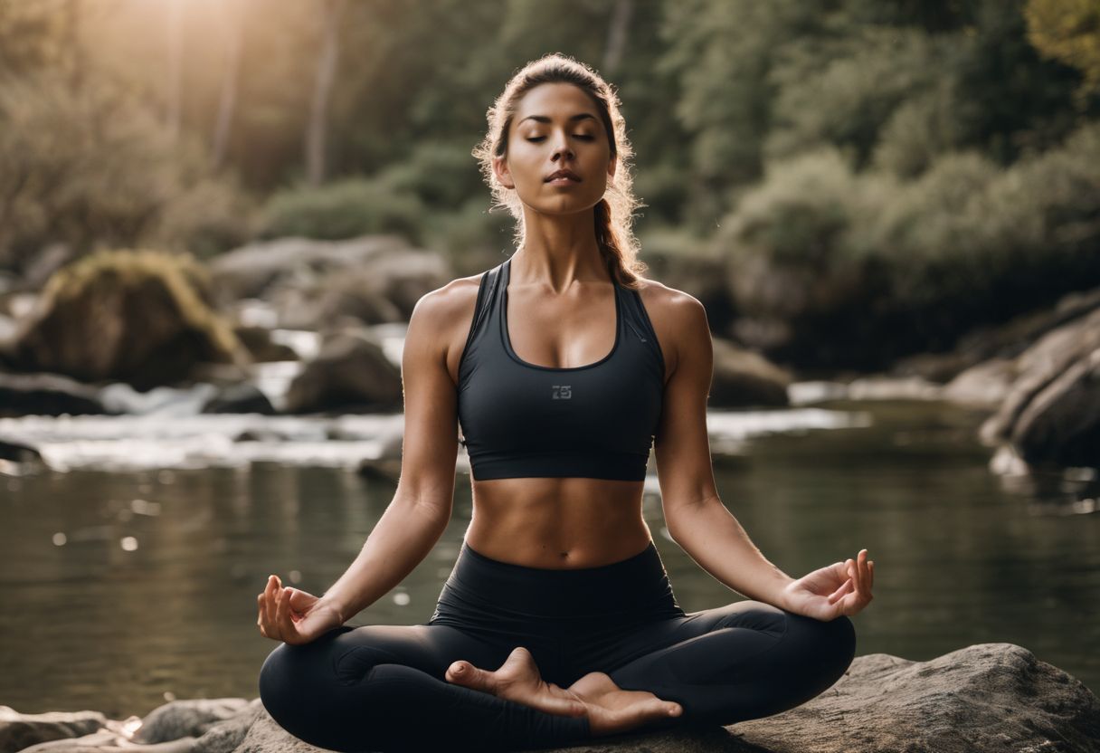 A person peacefully practicing yoga in a serene natural environment. A person peacefully practicing yoga in a serene natural environment.