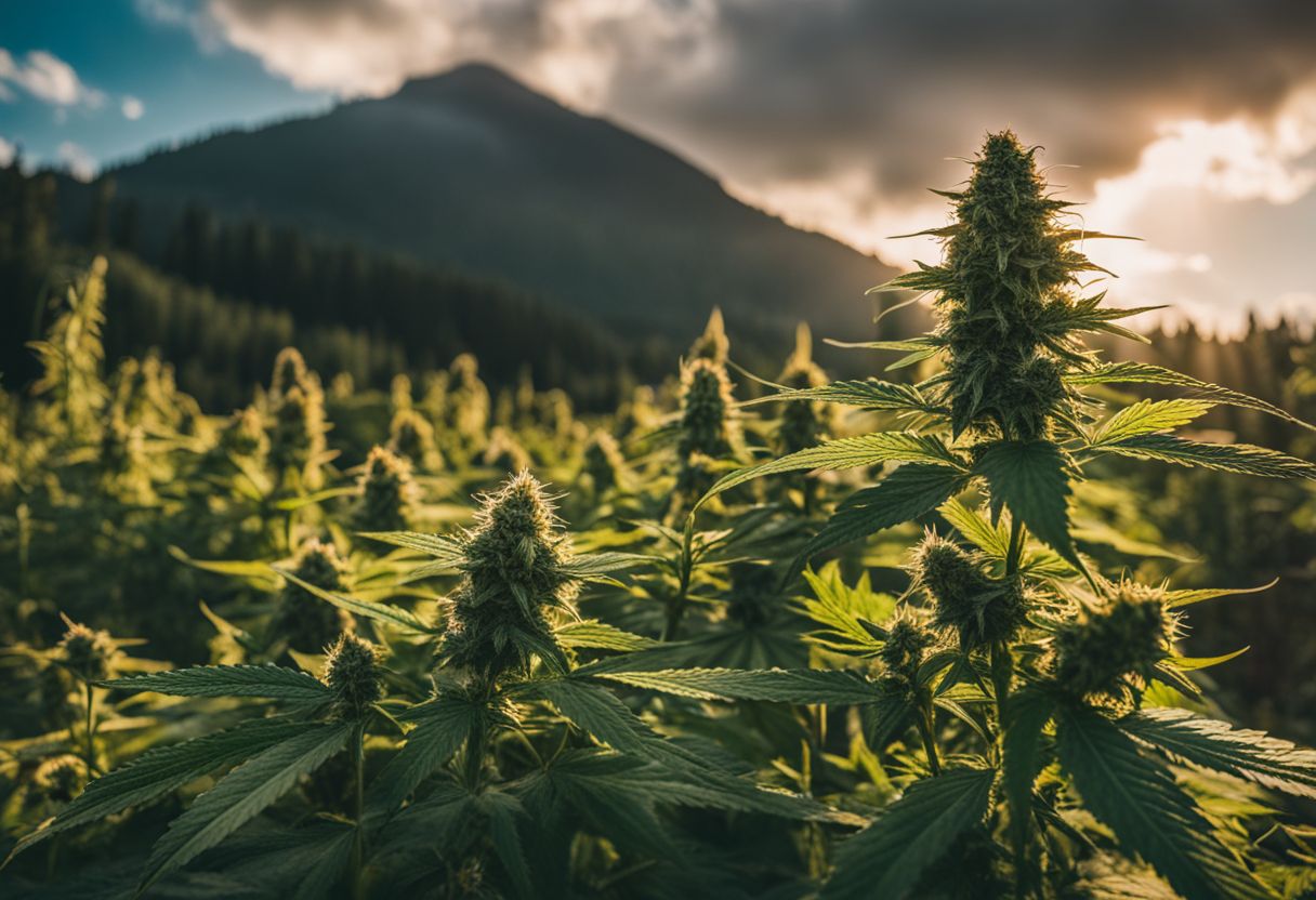 A variety of colorful cannabis plants growing in a natural outdoor environment. A variety of colorful cannabis plants growing in a natural outdoor environment.