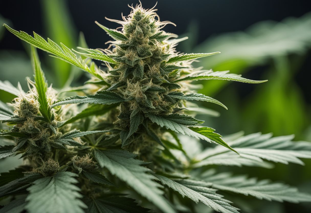 A close-up photo of a mature cannabis plant with CBG and CBD crystals. A close-up photo of a mature cannabis plant with CBG and CBD crystals.