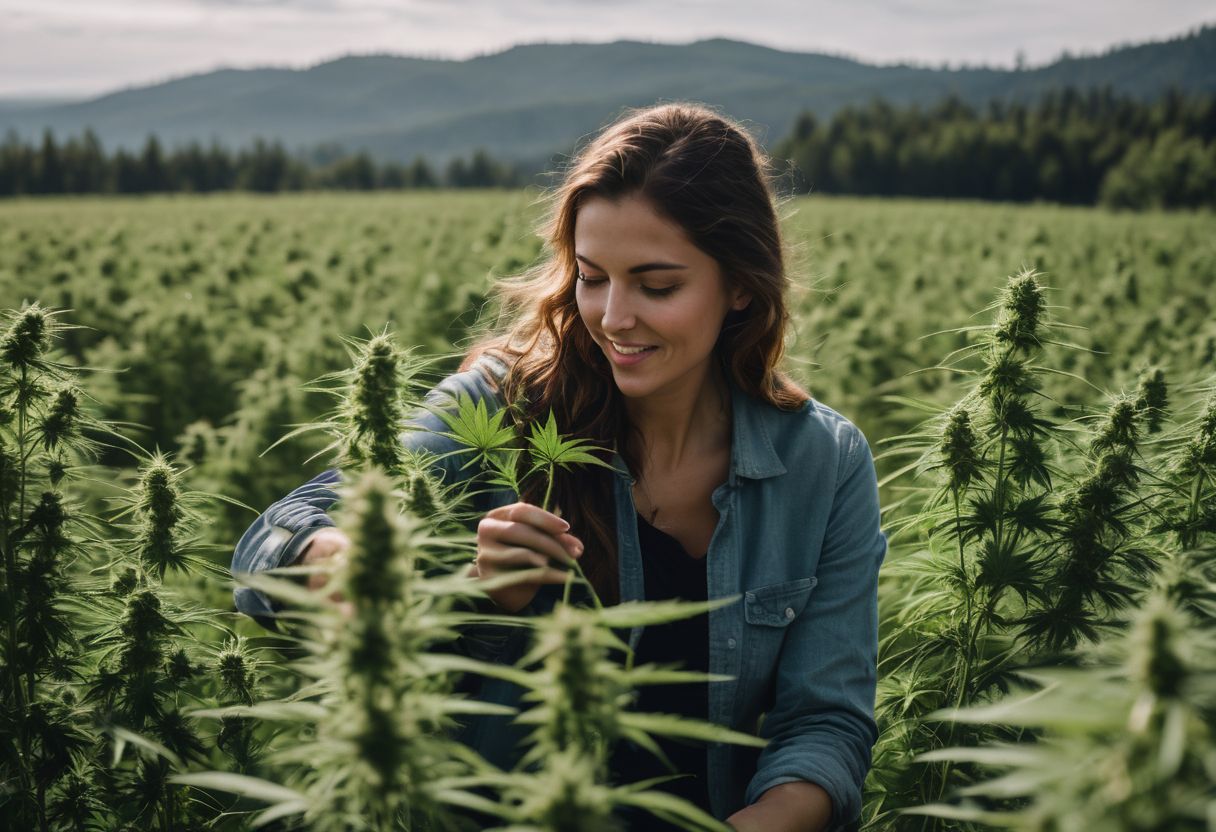 A person extracting hemp oil from a field of hemp plants.