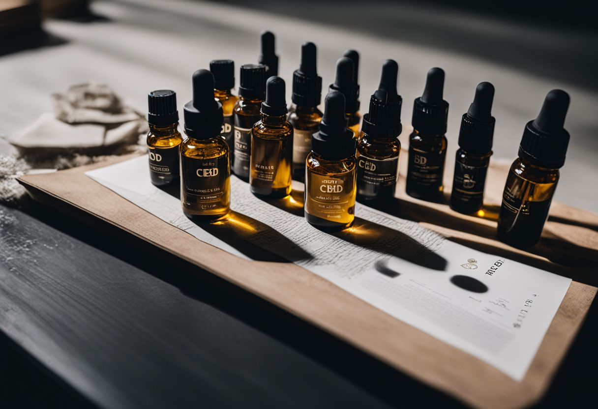 A bottle of CBD oil in a high-quality extraction facility. A bottle of CBD oil in a high-quality extraction facility.