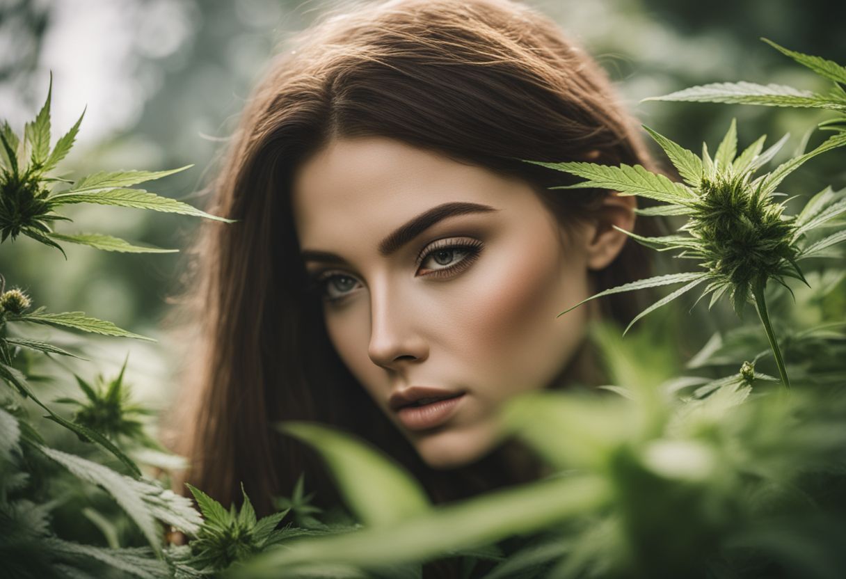 A vibrant cannabis plant with blooming flowers in a bustling atmosphere. A vibrant cannabis plant with blooming flowers in a bustling atmosphere.