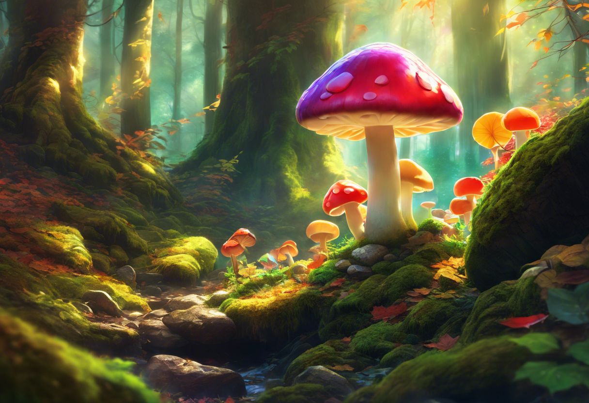 Mushroom gummies in a vibrant forest setting, creating a whimsical atmosphere. Mushroom gummies in a vibrant forest setting, creating a whimsical atmosphere.