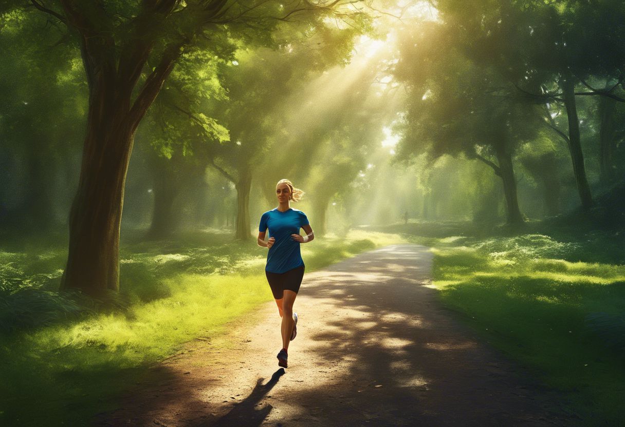 A person jogging in a peaceful park on a sunny day. A person jogging in a peaceful park on a sunny day.