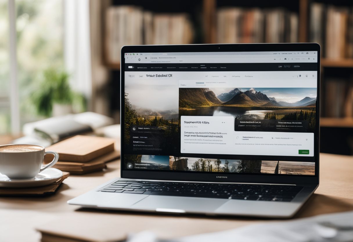 An open laptop surrounded by books and nature photography. An open laptop surrounded by books and nature photography.